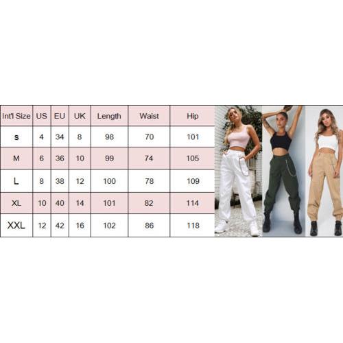 Pantalones cargo para mujer/cintura alta con bolsillos (3)