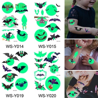 militie tatuajes falsos impermeables decoración festival halloween temporal tatuaje pegatinas para niños brillan en la cara oscura brazo pierna cuerpo arte pegatina luminosa (1)