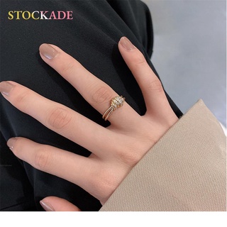 stockade anillo abierto de dedo ajustable de doble capa simple anillo micro diamante joyería encantadora plata anillo de unión dorada anillo de cola