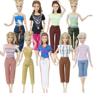 Al azar 5 piezas de estilo de moda colorido traje de estilo mixto blusa camisa chaleco pantalones pantalones Casual desgaste accesorios ropa para Barbie muñeca niña juguete