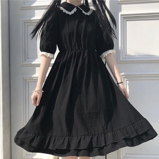 sen chica lindo puff manga moda vestido de verano negro kawaii lolita estilo vestido