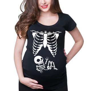 Mujeres maternidad manga corta esqueleto impresión Tops camiseta embarazada Casual ropa unrtjke.br