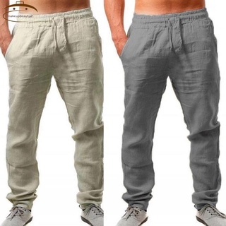 Men Cotton and Linen Trousers Loose Pants Casual Gray M