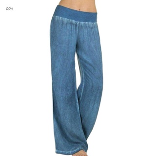 COA Women's Elastic Waist Straight Wide Leg Pants Denim Jeans Loose Palazzo Trousers
