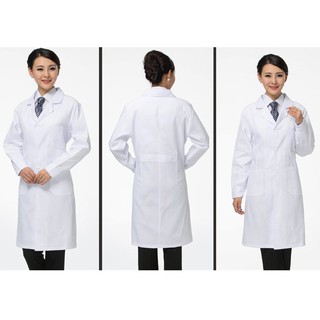 Mujer Scrubs blanco Lab Coat uniforme médico abrigo blanco abrigo de alimentos manga larga