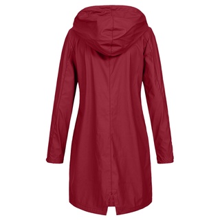 Mujer Color sólido chamarra de lluvia al aire libre sudadera con capucha impermeable a prueba de viento abrigo largo (8)