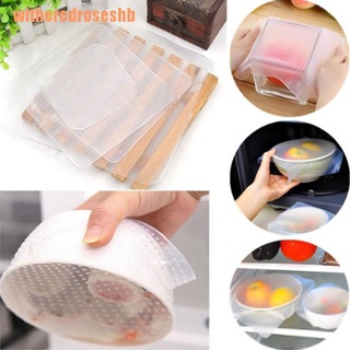 (witheredroseshb) 4Pcs Stretch Reusable Food Storage Wrap Silicone Bowl Cover Seal Fresh Lids Film (8)