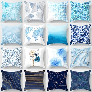 Funda de almohada de mármol geométrico azul minimalista con cremallera 45×45 cm cuadrado funda de almohada sofá funda de cojín decoración del hogar JR