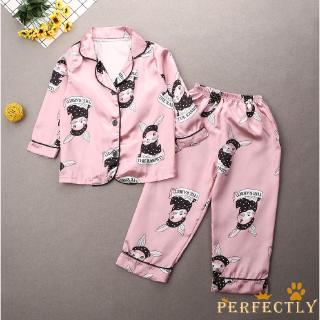 PFT-New Moda Lindo Bebé Niño Niña Manga Larga Satén Seda Casual Pijamas Conjunto (7)