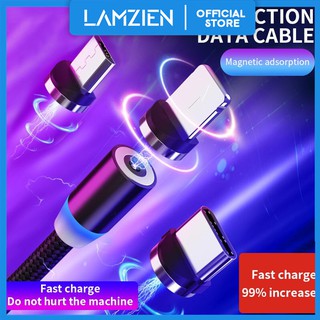 Cable de carga magnético LAMZIEN para teléfono Micro USB tipo C Cable de carga 3 en 1 Compatible con iPhone/iPad/Huawei (1)