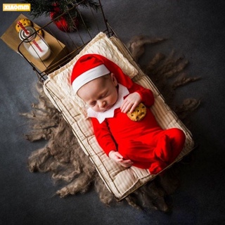 ¡Listo para enviar! Navidad foto traje de tres piezas bebé navidad tema rojo mameluco traje de foto traje XIAOMM
