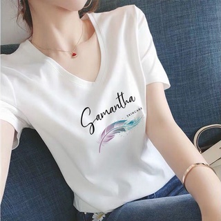 Camiseta de manga corta con cuello en v de alta calidad para mujer blusa suelta para mujer