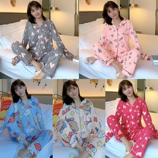 Pijama pijama conjunto de impresión de impresión de tidur wanita ropa de dormir de manga larga comodidad baju tidur perempuan kasut pijamas mujeres pijamas mujeres pijamas mujeres casual baju tido perempuan