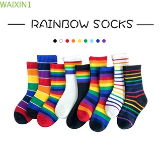 Inteligente Crew moda dulce arco iris colorido rayas tobillo niñas niños calcetines otoño cómodo algodón suave bebé niños calcetín largo