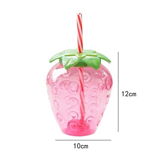 ¡Disponible!! 500Ml de paja de fresa vaso reutilizable taza de plástico lindo femenino práctico de leche taza de té portátil botella de agua elle (3)