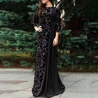 Mujer Dubai Arabian impresión Floral vestido largo musulmán vestido islámico largo vestido alpozmc.br (6)