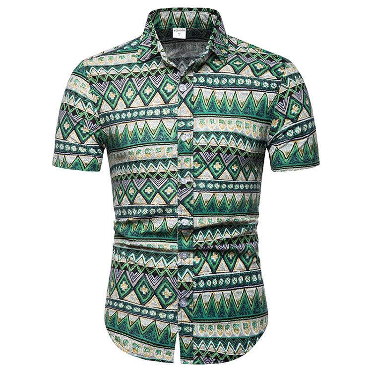 2019 hombres verano camisas de manga corta moda geométrica impreso camisas