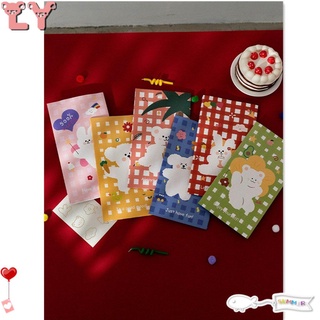 ly 6pcs color cuadros galleta caramelo bolsa de aperitivos embalaje lindo de dibujos animados bolsa de papel mini almacenamiento coreano bolsa con pegatinas oso regalo embalaje (1)