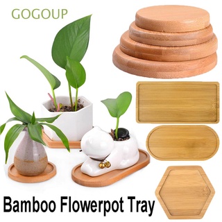 Gift Bamboo Wood Tray Succulents Bonsai Holder Hexagon Rectangle Flowerpot Base Simple Style Home Decoration Planters Pot Stander Gardening Supplies Round Square