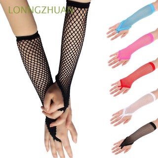 LONNGZHUAN Women Lace Mittens Solid Fingeless Gloves Long Gloves Net Breathable Fashion Performance Dance Party Girl Mesh Fishnet Gloves/Multicolor