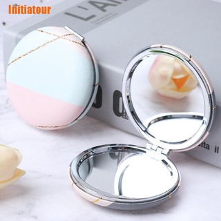 Initiatour> 1X Mini espejo de maquillaje portátil de bolsillo doble plegable cosmético lateral espejo compacto