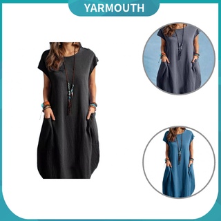 yarmouth con bolsillo vestido de verano mediados de la pantorrilla o cuello suelto mujeres vestido largo casual para la vida diaria