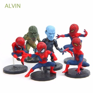 ALVIN 6pcs/set Avengers Children Gift Collectible Model Spider Man Figures Model Cake Decorations Anime Dolls Doll Toys Spiderman Marvel Action Figure