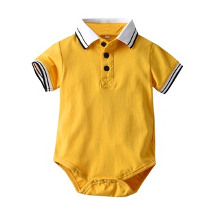 Infant Baby Boys Short Sleeve Gentleman Solid Striped Romper Bodysuit Clothes
