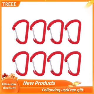 Treee - mosquetón de aluminio rojo (8 unidades, gancho en D) para actividades al aire libre, senderismo, Camping