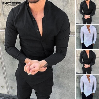 Xman - camisa Irregular con botones de manga larga y sólido para hombre (1)