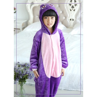 Niños Onesie pijamas con capucha púrpura gato de dibujos animados de franela disfraz de invierno de manga larga traje de casa para fiesta de Halloween (7)