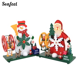 (Navidad) navidad muñeco de nieve Santa Ferris rueda molino de viento adorno caja de música decoración de escritorio (2)