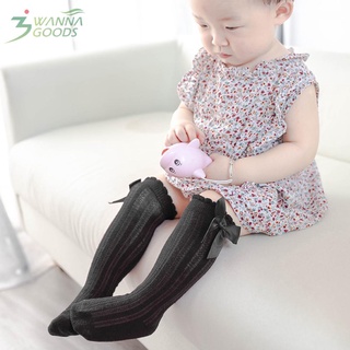 1 par de calcetines de longitud de rodilla de bebé antideslizante caliente de algodón lindo Bowknot calentador de piernas