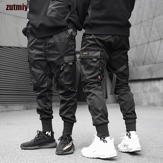 [zutmiy] cintas Harem Joggers hombres pantalones de carga Streetwear Hip Hop bolsillos Track pantalón YDY