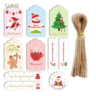 SUHE 50PCS Party Cards Christmas Tag Elk Gift Wrapping Hang Tags DIY Santa Claus Christmas Tree Kraft Paper Xmas Decoration Wrapping Supplies Christmas Labels