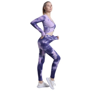 Chaqueta de Yoga europea y americana cruzada de cintura alta pantalones de Yoga Tie-Dye para mujeres ejercicio conjunto de mujeres RTJa (6)