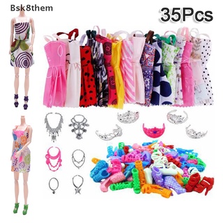Bsk8 35Pcs Barbie clothing 12Pcs skirts+12 pairs high heels+5 5 crowns+6 necklaces CL