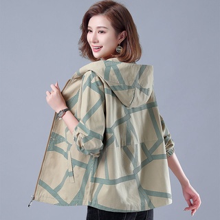 Corto abrigo de las mujeres impreso grande vestido de las mujeres coreano suelto chaqueta con capucha superior