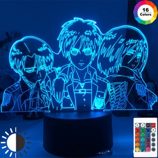 attack on titan luces de noche anime iluminación 3d lámpara levi eren mikasa led oficina escritorio luz de mesa usb acrílico remoto regalo
