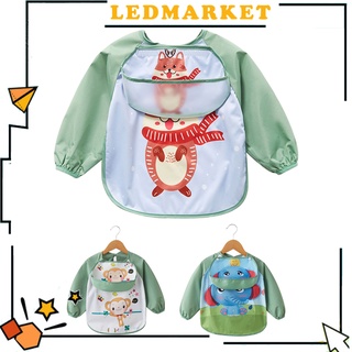 ledmarket.cl dibujos animados verde manga larga impermeable niños comer babero pintura delantal colector de alimentos