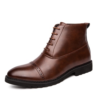 tamaño 38-48 de los hombres de cuero formal botas de tobillo vestido puntiagudo dedo del pie brogues zapatos marrón