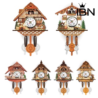 [ibn] reloj de alarma de pared para colgar en madera antigua, diseño de cuco, decoración de la sala de estar
