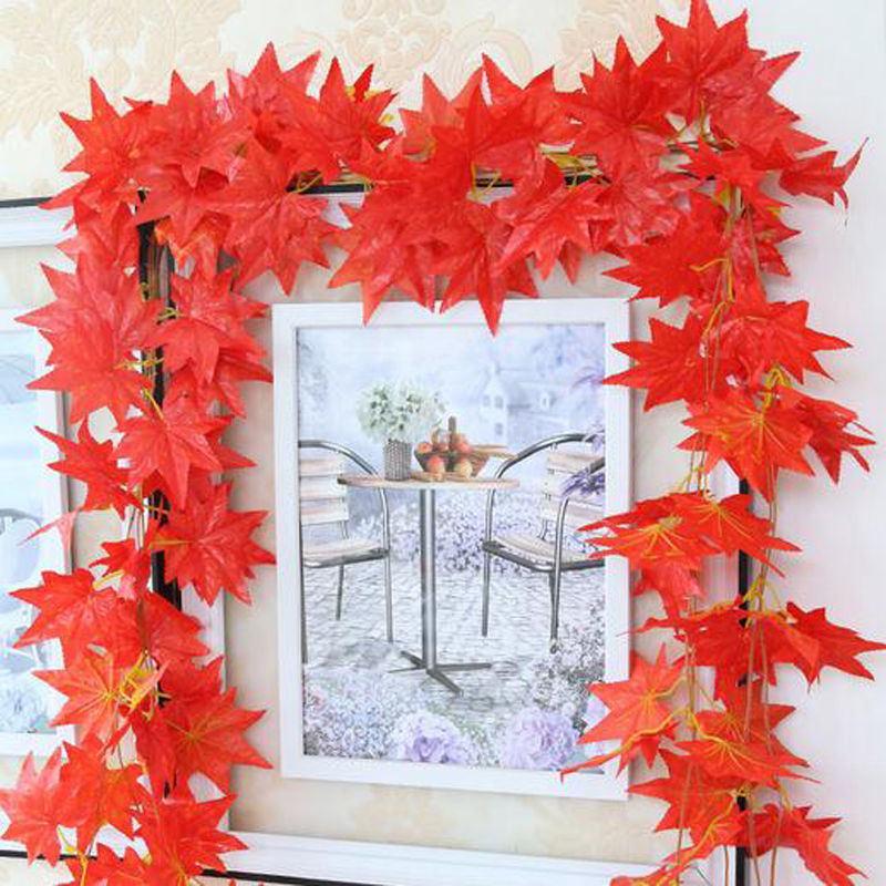 2.3M moda rojo otoño hojas guirnalda hoja de arce vid falso follaje decoración del hogar