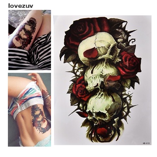 Lovezuv Waterproof Skull and Rose Temporary Tattoo Large Arm Body Art Tattoos Sticker, CL