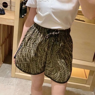 [listo stock] 4xl más tamaño pantalones cortos de moda fendi hielo niñas coreano casual elástico cordón de cintura alta ancho pierna suelta delgada
