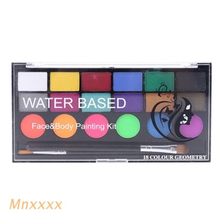 mnxxx 18 colores pintura facial cuerpo maquillaje no tóxico agua segura pintura con cepillo de navidad halloween fiesta herramientas