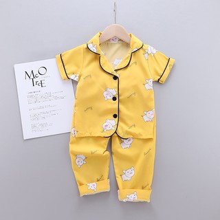 [skic] verano niños niñas niños cerdito impresión ropa de dormir de manga corta blusa tops+pantalones niños ropa conjunto
