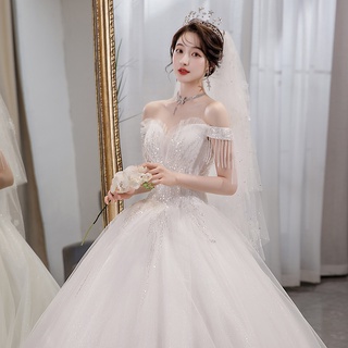 coreano un hombro principal vestido de novia 2021 nuevo vestido de novia temperamento vestido principal de alta textura vestido de novia autum