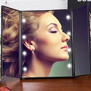 TRI espejo de maquillaje triple con luz led portátil de viaje compacto espejo de bolsillo de viaje plegable espejo cosmético (2)