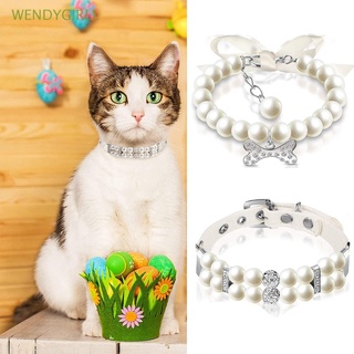 WENDYGIRLL Collares De Perlas De Perro De Boda Gatito Gato Perla Collar Para Mascotas Lindo Cuero Cachorro Diamantes De Imitación Cristal